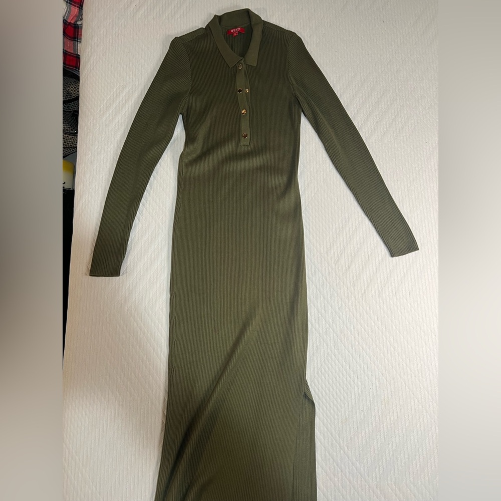Guess Olive Green Ribbed Maxi Dress